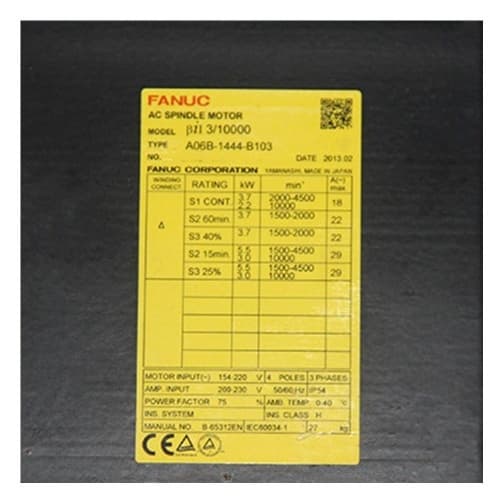 Fanuc A06B-1444-B103: AC SPNDL MOTOR MDL Bii 3/10 Fanuc A06B-1444-B103: AC SPNDL MOTOR MDL Bii 3/10