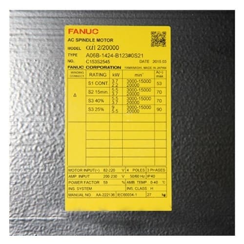 Fanuc A06B-1424-B123#OS21 AC spindle motor Fanuc A06B-1424-B123#OS21 AC spindle motor