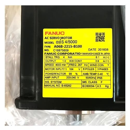 Fanuc Động cơ servo A06B-2215-B100:AC SERVO MODEL AiS4/5000-B Fanuc Động cơ servo A06B-2215-B100:AC SERVO MODEL AiS4/5000-B