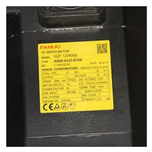 Fanuc A06B-0243-B100 :SEALED AC Động cơ servo MDL A12/3000i Fanuc A06B-0243-B100 :SEALED AC Động cơ servo MDL A12/3000i